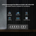 6 Port Mini PoE Switch with 4 PoE+, 2 Uplink, 10/100Mbps Ethernet, 65W 802.3af/at PoE, Fanless Metal Plug & Play PoE+ YuLinca Network Switch