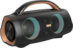 DOSS Extreme Boom+ Loud Bluetooth Speaker with 100W Stereo Sound, Extra Bass, 20H Playtime, Party-Sync Led Lights, Built-in Power Bank, IPX6 Waterproof Outdoor Speaker for Camping, Travel-Copper Gold