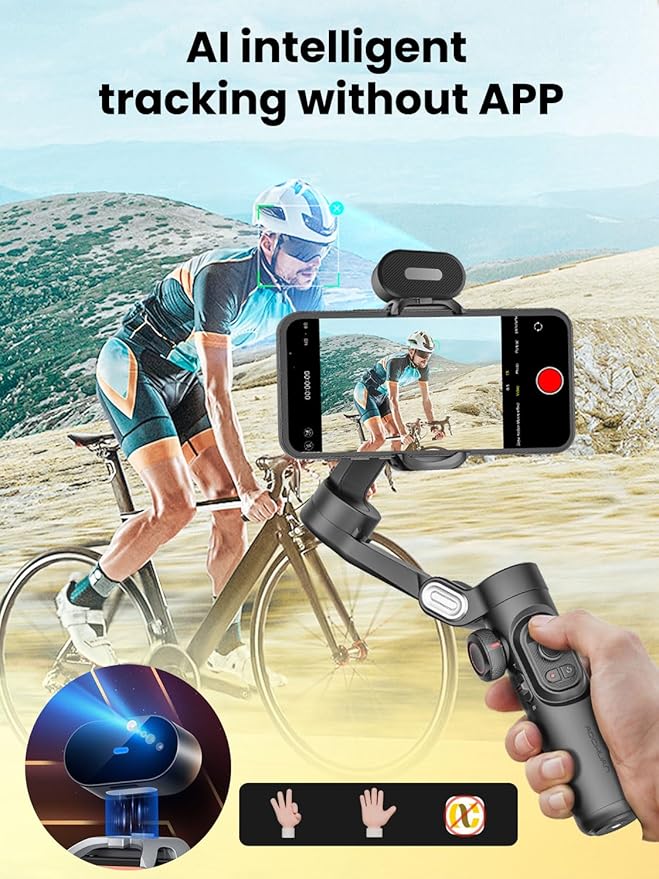 XE AI Version,Gimbal Stabilizer for Smartphone,NO APP AI Tracking, Gesture Control,360°Inception Gimbal with TikTok YouTube,3-Axis Foldable Handheld Tripod for iPhone& Android,Black