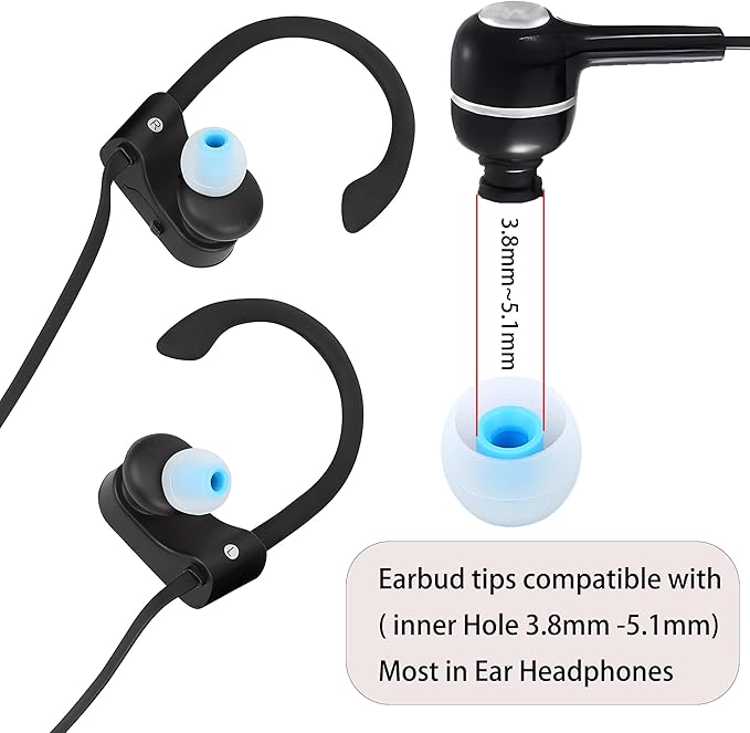 Earbud Replacement Tips Silicone Earbud Tips Ear Tips Fit Most in-Ear Earbuds(Inner Hole 3.8mm -5.1mm) Headphone Earbud Rubber Tips9 Pairs S M L