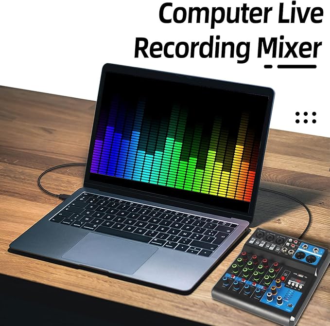 Dj Mixers 5 Channel Audio Mixer Sound Board with Bluetooth, Usb Audio Interface with 48V Phantom Power Sounds Mixer Board with FX Reverb Delay Effect for Streaming