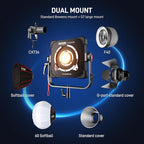 GVM 400W Bi-Color Video Light with 2700–6800K Range Delivers up to 68700lux/1m Studio Lights Photography Lighting Flathead Design Supports Stackable 4-6 Light arrays for scalable high-Output Systems