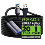 GEARit USB 3.0 Active Extension Cable (20 Feet) A-Male to A-Female USB Repeater with Signal Booster for Oculus Rift, Quest Link, Xbox 360 Kinect, PlayStation, Printer, Webcam - 20ft