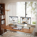 43.7" Extra Long Dual Monitor Stand Riser, Wood & Steel Monitor Stand for 2 Monitors, Wide TV Stand, Desktop Riser for Desk Organization, Home Office、Laptop,Printer,TV (Vintage black)
