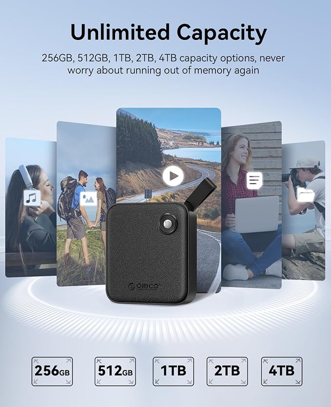 ORICO Portable SSD 2 TB with 2 in 1 USB C Cable, External Solid State Drives, Up to 460MB/s, Status Indicator, Reliable Storage for USB-C Smartphone, Tablet, PC - B5PLUS