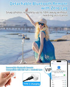 CloudValley Magnetic 4-in-1 Multifunctional Selfie Stick Tripod, Mini Portable Pocket Phone Stand with Detachable Remote, Compatible with MagSafe, for iPhone/Android, Travel Vlog, Live Stream, White