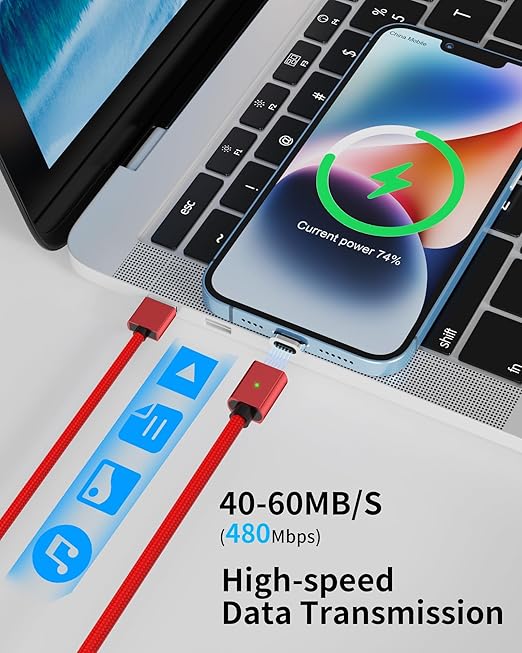 Magnetic Charging Cable 3A Fast Charging (4-Pack, 3.3/3.3/6.6/6.6 ft) 3 in 1 Magnetic Phone Charger, 480Mbps Data Transfer, USB A to Type C Charger Cable USB-C/Iproduct Micro USB Device (Deep Red)