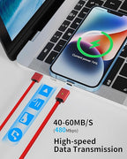 Magnetic Charging Cable 3A Fast Charging (4-Pack, 3.3/3.3/6.6/6.6 ft) 3 in 1 Magnetic Phone Charger, 480Mbps Data Transfer, USB A to Type C Charger Cable USB-C/Iproduct Micro USB Device (Deep Red)