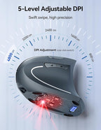 TECKNET Ergonomic Wireless Mouse, Rechargeable Mouse Wireless Silent for Carpal Tunnel Right Hand, 2.4GHz USB Vertical Mouse Wireless for Laptop, 5 Adjustable 4800 DPI, Computer, MacBook, Desktop