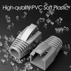 50-Pack RJ45 Boot Cover, Cat6A Cat7 Ethernet Network Cable Strain Relief Boot for 6.5-8.0mm Ethernet Cable (Hole Diameter: 8.0mm, Grey)