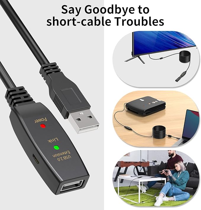 LDKCOK 150FT Active USB Extension Cable 2.0 Male to Female with A Extension chipset Signal Booster - Active Extension/Repeate