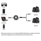 1/8 Inch TRS Stereo Y Splitter Cable 3FT, 3.5mm Female to 2-Male Y-Splitter Stereo Audio Cable, for Cell Phone PC Laptop, Speaker, Headphones, Suitable for Switching or Two Sets of Speakers
