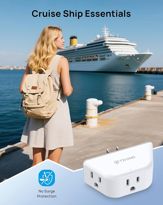 TROND Multi Plug Outlet Extender 2 Pack - Electrical Wall Splitter, 3 Way Angled Wall Outlet Adapter, Cruise Essentials, Small Multiple Plug Expander for Cruise Ship Home Office Dorm Room, White