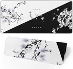 Japanese Life Death Keyboard Mat, Black White Japanese Anime Gaming Mouse Pad for Desk with Anti-Slip Rubber Base and Stitched Edges, Japanese Sakura Pagoda Sun Mouse Pad