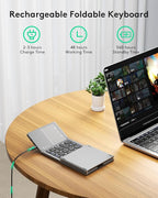 Samsers Multi-Device Foldable Bluetooth Keyboard with Touchpad Rechargeable Dual-Mode(2.4G+BTx2) Wireless Keyboard with Holder, Portable Ultra Slim Folding Keyboards for Android Windows iOS Mac OS