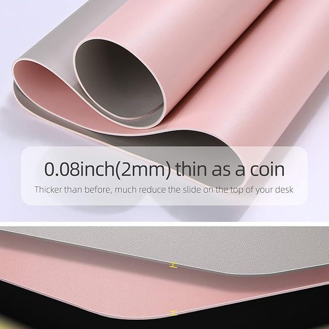 YSAGi Multifunctional Office Desk Pad, Ultra Thin Waterproof PU Leather Desk Mat, Dual Use Desk Writing Mat for Office/Home (35.4" x 17", Pink)