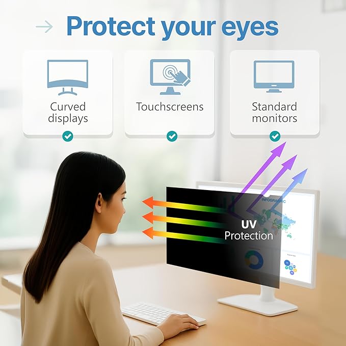 VINTEZ 24 Inch 16:9 Privacy Screen for Computer Monitor and Laptop - Anti Glare Protector Film Blue Light Filter Eye Protection - Computer Screen Privacy Shield, [1 Pack]