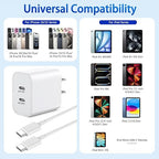 iPhone 16 Chargers,2Pack Dual USB C Port Fast Wall Chargers Block with 3FT USB C to C Charger Fast Charging Cable Cord for iPhone 16e/16 Pro Max/16 Pro/16 Plus/15 Pro Max/15 Pro/15/iPad Pro/Air/Mini