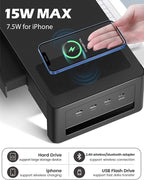 meatanty Dual Monitor Stand Riser with 2 Drawers,4 USB Ports and Charging Pad,Metal Monitor Stand for 2 Monitors Supports Transfer Data and Charging,Desk Organizer for PC,iMac(38.7 inches)