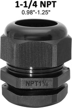 1-1/4" NPT Nylon Cable Glands, IP68 Waterproof Adjustable Cord Grip Cable Connector Strain Relief Wire Protectors for 25-32mm Cable Diameter, 2 Pcs, Black