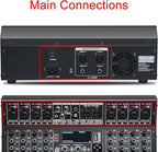 Audio Mixer 8 Channel, DJ Mixer Board with Power Amplifier, Audio Sound Card with 48V Phantom Power, Usb Audio Interface, Sounds Mixer Board with 99 DSP FX Reverb Delay Effect for Streaming