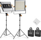 NEEWER 2 Pack Bi Color Dimmable 480 LED Video Light Kit, 28W 3200-5600K CRI96+ LED Panel with U Bracket 75" Tripod Stand Cleaning Cloth Bag, YouTube Recording Studio Photography Streaming Key Lighting