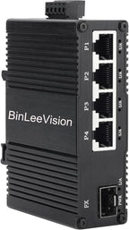 Industrial Mini Gigabit Ethernet Switch 4-Port RJ45 10/100/1000BASE-T+1-Port SFP Slot,Unmanaged Network Switch,Network Hub,Dinrail Mount or Wall-Mount,Plug & Play,Fanless (4 RJ45+1 SFP)