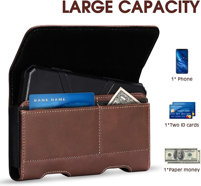 BECPLT for iPhone 17 Pro Max 16/15/14/13/12/11 Plus Holster Case Belt Clip Case Leather Holster Pouch with Card Holder for Galaxy S25+ S24/S23/S22/S21 Plus Brown