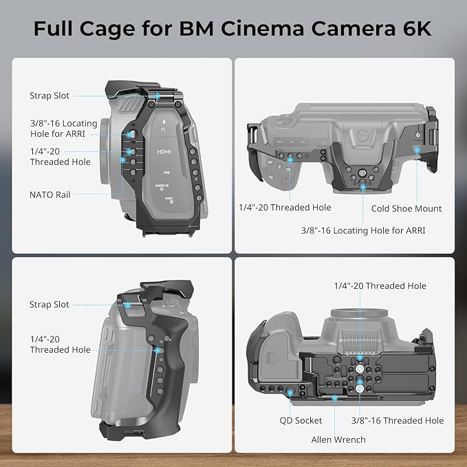 SmallRig Camera Cage Advanced Kit for Blackmagic Design Cinema 6K, Only for BMCC 6K, with Top Handle, Rotating Side Handle, SSD Bracket, Cable Clamp, Lens Mount Adapter, 15mm Rods and Baseplate - 4575