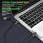 CABLEDECONN USB2.0 A to USB C 3.2 Type C 20Gbps Male to Male Detachable 0.5m 1.6ft Cable Data Extension 10Gbps 240W Fast Charge 8K Ultra HD Video Data Connection Power Line