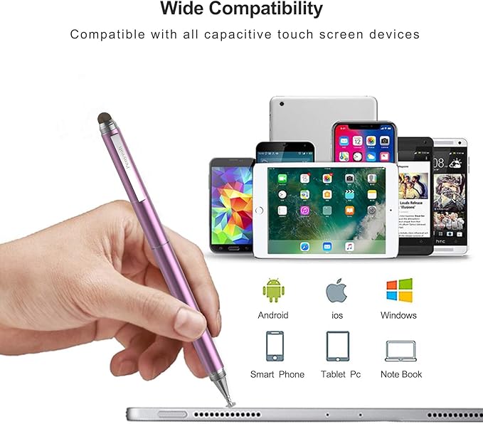 Penyeah 4-in-1 Stylus Pen for Touchscreens, Accurate & Versatile Capacitive Stylus Pen for iPhone,iPad,Android Phones,Tablets- Disc+Rubbe+Mesh Tips Universal for All Touch Screen Devices - Pinky Gold