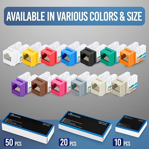 Everest 90° Angled RJ45 Cat6 Keystone Jacks 10-Pack in Pink - Slim Profile Female RJ45 Connectors - Cat 6 Keystone Jack - Compatible with 90° Angled Speed Termination Tool - easyJACK (B094WB91H3)