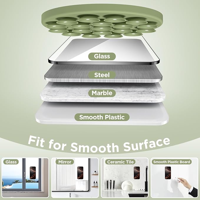 Magnetic Suction Cup Phone Mount for MagSafe Case, Silicone Hands-Free Grip Holder for iPhone and Android, Mirror Shower Phone Stand for Makeup FaceTime Gym Kitchen Bathroom, Tea Green