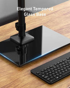 HUANUO Freestanding Dual Monitor Stand, 32 Inch Dual Monitor Mount for 2 Screens, Holds up to 19.8 lbs per Arm, Monitor Arm Riser with Tempered-Glass Base, Tilt, Swivel, Rotation, Black