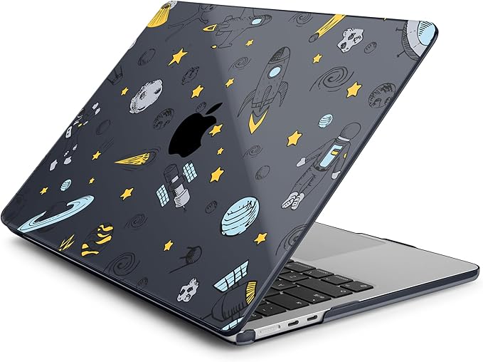 Batianda Premium Case for New MacBook Air 15 inch 2025 2024 2023 with M4 M3 M2 Chip, Designed Protective Plastic Black Hardshell & Keyboard Cover & Screen Protector, Hand Drawn Space