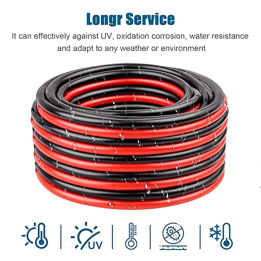 6 Gauge Wire 2 Conductors Copper Wire, 6 AWG Battery Cable Oxygen Free Copper Wire for Solar Panel, Automotive, Trailer, RV and Speaker (6 Gauge 100FT)