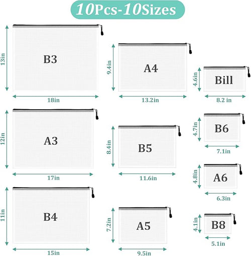 10pcs Mesh Zipper Pouch Bags, 10 Sizes Zipper Bags for Organizing, Mesh Bags With Zipper, Plastic Zipper Pouches, Black Zipper Pouches for Puzzle, Board Game Storage, Travel Pouch
