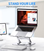 Adjustable Laptop Stand with 360 Rotating Base, Stable Computer Stand for Laptop Ergonimic Foldable Laptop Riser for Desk Compatible with MacBook Pro/Air Notebook up to 16 Inches, Silver