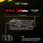 4K@120Hz HDMI 2.1 Switch 4 in 1 Out with Audio Extractor,48Gbps,HDCP 2.3,HDR 10+,ARC,VRR,ALLM,CEC,IR Remote,Optical SPDIF 5.1Ch,AUX L/R 3.5mm 2.1Ch,HDMI Switcher 4x1,4 Port HDMI Selector
