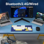 Wireless Mechanical Keyboard, Triple Mode 2.4G/USB-C/BT Gaming Keyboards 100 Keys Ice-Blue Backlit, Red Switch Keyboard | Rechargeable Mechanical Gaming Keyboards | Blue/White/Yellow