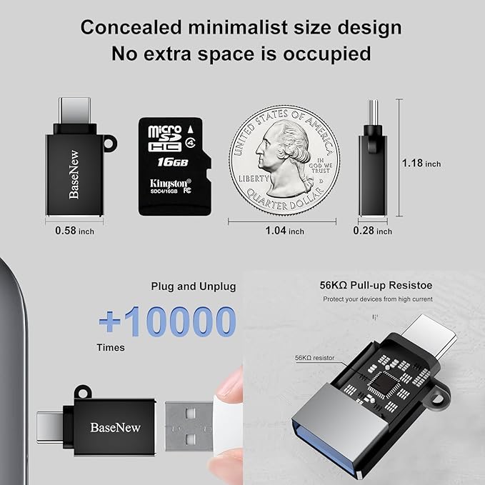 USB C to USB Adapter 6 Pack,USBC to USBA Adapter,Type-C Male USB-A Female OTG Adaptor,USB C Converter for iPhone 16 15,MacBook Pro,iPad,Samsung S24 S23 S22,Black