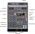 Professional Audio Mixer 4 Channel Sound Board Console System 99 DSP DJ Mixer 48V Phantom for Karaoke DJ Studio Streaming Recording