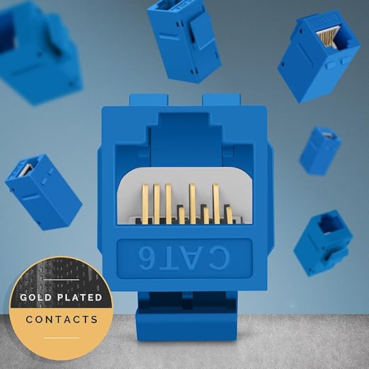 Everest Cat6 RJ45 Keystone Coupler (24-Pack) in Blue - RJ45 Coupler - Cat 6 Couplers - Female to Female Cat6 Keystone Jacks - Ethernet Couplers - Ethernet Cable Extender