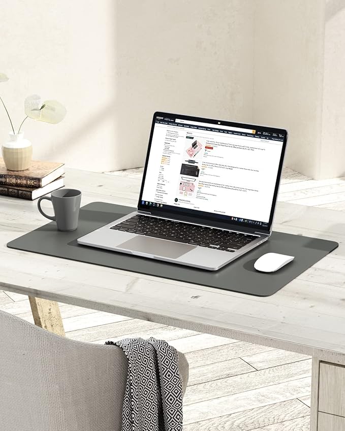 YSAGi Non-Slip Leather Desk Pad, Waterproof Laptop Computer Desk Keyboard Mat, Table Protector Blotter Mat, Large Mouse Pad for Office/Work/Home/Decor(Dark Gray, 23.6" x 13.7")