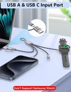 Short 8inch 3 in 2 USB C Cable for Apple Watch Charger iPhone Charger USB C Multi Fast Charging Cable Compatible with iWatch Ultra/SE/10/9/8/7/6/5/4/3/2/1 & iPhone 16/15/14/13/12/11/Galaxy S23