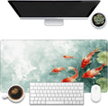 Desk Pad, Watercolor Koi Fish Desk Mat, Koi Fish in Pond Large Gaming Mouse Pad, 31.5"x15.7" Extended Big Computer Keyboard Mouse Pad with Non-Slip Base and Stitched Edge