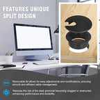 1-1/2" Black Desk Grommet, JTemgle Plastic Cable Hole Cover Computer Table Cord Wire Organizer Caps Desktop Cord Management for Home Office TV Stands Tabletops, 2 Pieces