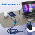 Multi Charging Cable(3Pack 4FT), 3 in 1 Charging Cable for Multiple Devices, USB-A Multi Charger Cord with Type-C, Micro USB and IP Port for iPhone 16/15/14/13/iPad/Android/Tablets and More