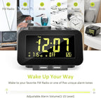 uscce Alarm Clock Radio for Bedroom - 0-100% Dimmer, 2 USB Chargers, Dual Alarm with Weekday/Weekend Mode, FM Radio w/Auto-Off Timer, Battery Backup, Loud Alarm Clock for Heavy Sleeper(Wood Grain)