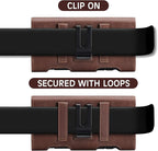 BECPLT for iPhone 13 Mini iPhone 12 Mini SE 2020 Holster Case, Leather Holster Pouch Loops Carrying Case with ID Card Holder for Galaxy S10e Apple iPhone 12 Mini 8 7 6s 6 (Fit w/Thin Case on) (Brown)